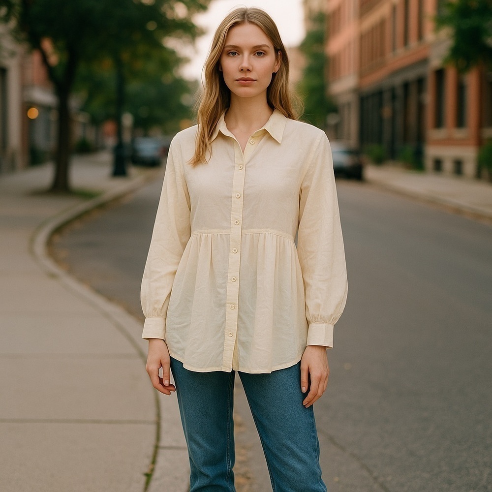 J. Jill Ivory Button Down Collared Blouse Size M